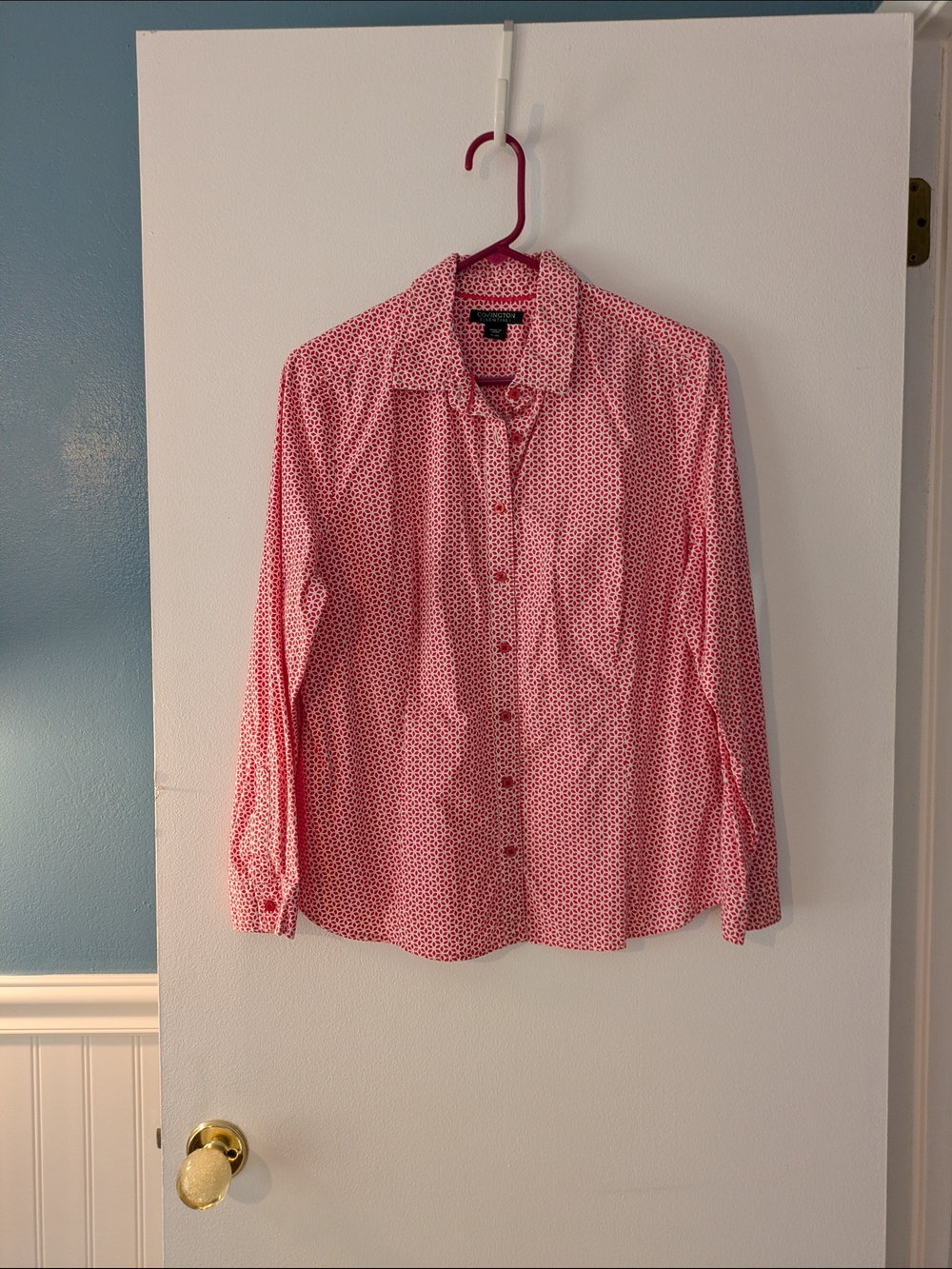 Covington Pink and White Long-Sleeve Button-Up Blouse
